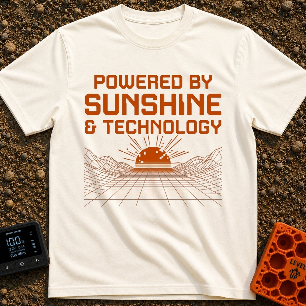 Wired For Sunshine - T-Shirt in Ivory - The artwork features the text "POWERED BY SUNSHINE & TECHNOLOGY" in a bold,...