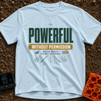 Off Grid Power Trip - T-Shirt in Chambray - A typographic design featuring the text "POWERFUL WITHOUT PERMISSION" and...