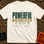 Off Grid Power Trip - T-Shirt in Ivory - A typographic design featuring the text "POWERFUL WITHOUT PERMISSION" and "ROUTE...