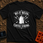 Campfires Over Commutes - T-Shirt in Black - A vintage-style, black and white illustration of a coffee percolator...