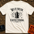 Campfires Over Commutes - T-Shirt in Ivory - A vintage-style, black and white illustration of a coffee percolator...