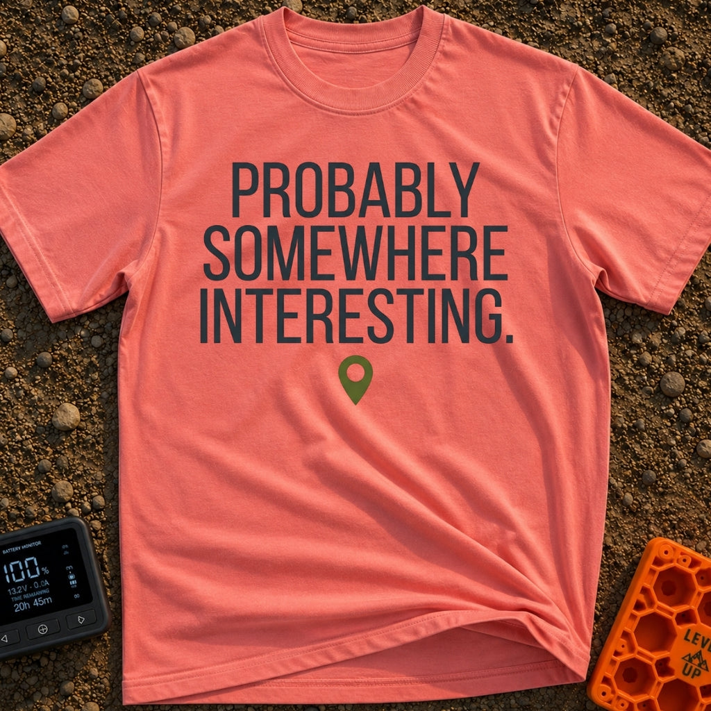 Adventuring Right Now - T-Shirt in Watermelon - The design consists of three lines of bold, capital text reading...