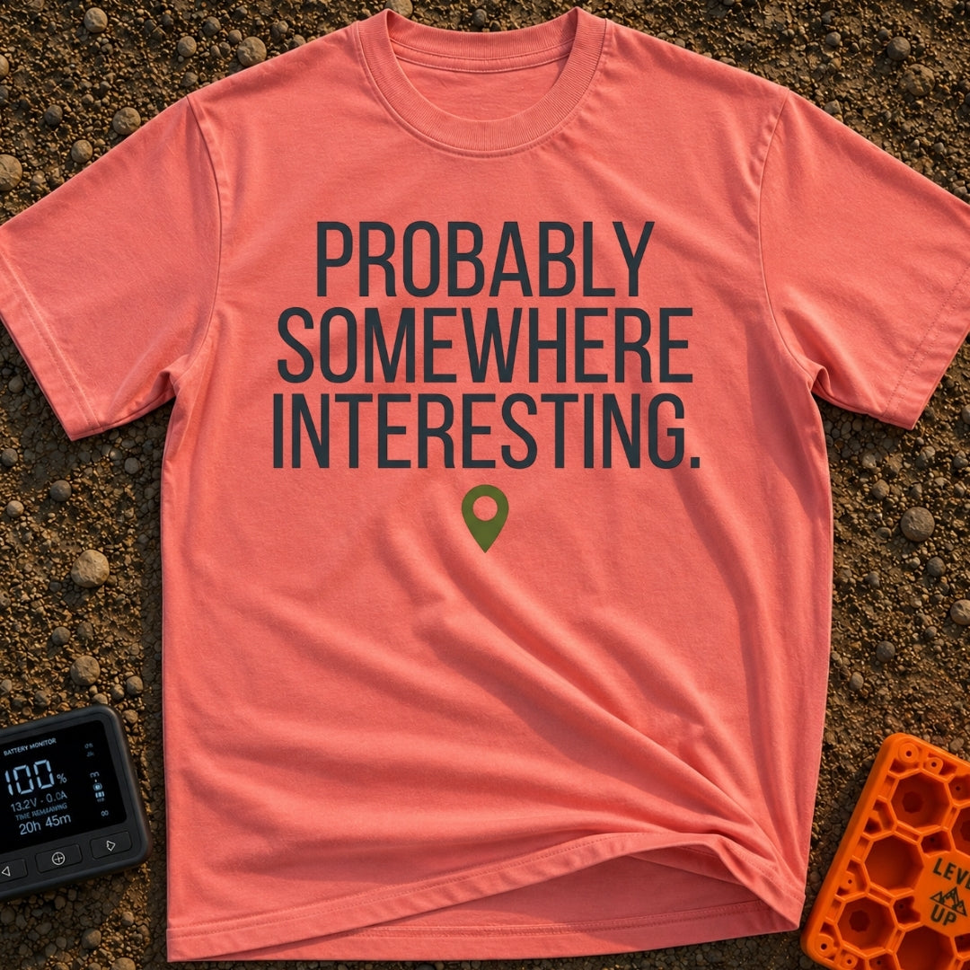Adventuring Right Now - T-Shirt in Watermelon - The design consists of three lines of bold, capital text reading...