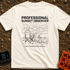 Campsite Connoisseur Club - T-Shirt in Ivory - A line drawing of a person sitting in a camp chair looking at the sun...