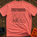 Campsite Connoisseur Club - T-Shirt in Watermelon - A line drawing of a person sitting in a camp chair looking at the sun...