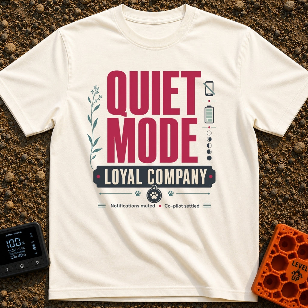 No Service Good Company - T-Shirt in Ivory - A typographic design featuring the large text 'QUIET MODE' and 'LOYAL...