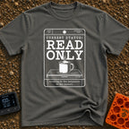 Read Only Mode - T-Shirt in Pepper - A white line-art graphic formatted like a vintage library card with the bold text...