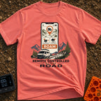 Remote Control Roamer - T-Shirt in Watermelon - A large smartphone displays an app with a camper van map pin, a solar...