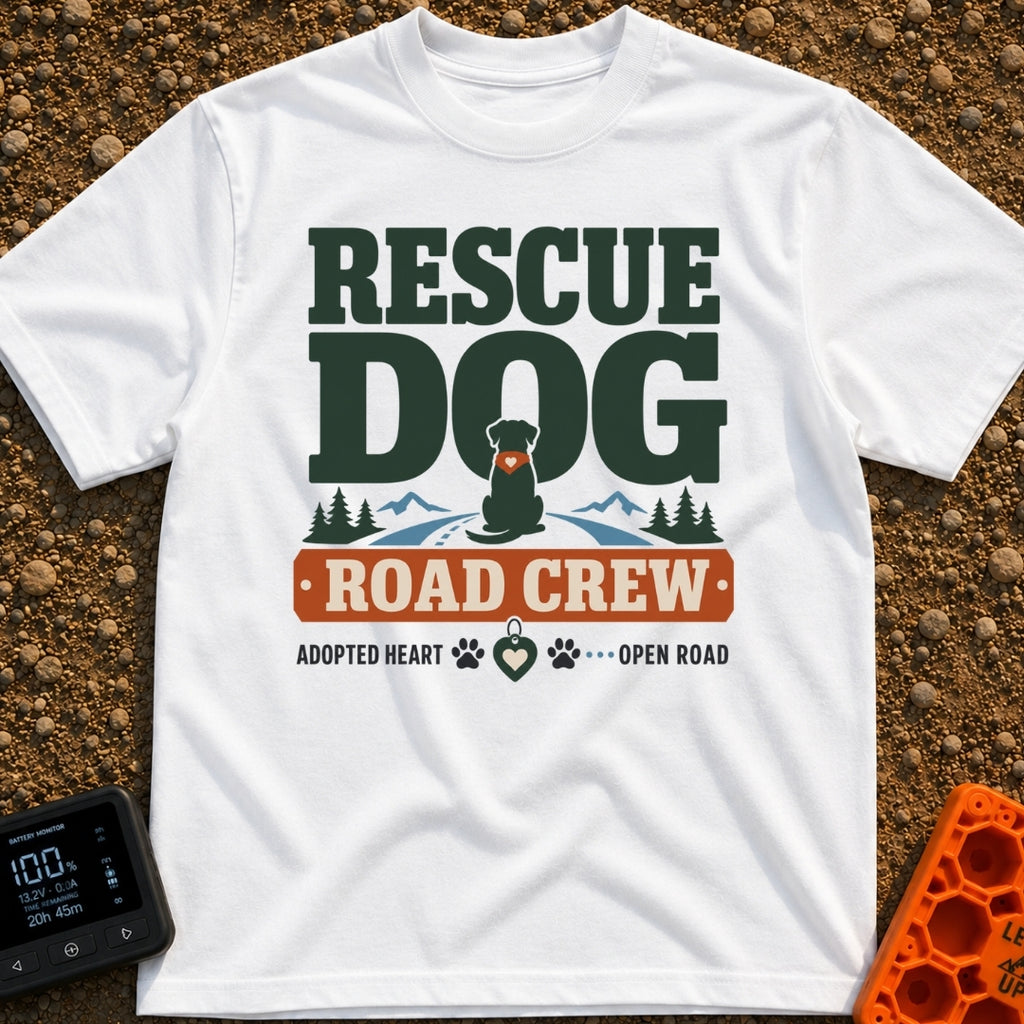 Rescue Road Crew - T-Shirt in White - A graphic featuring the text 'RESCUE DOG' above a silhouette of a dog wearing a...