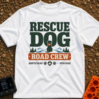 Rescue Road Crew - T-Shirt in White - A graphic featuring the text 'RESCUE DOG' above a silhouette of a dog wearing a...