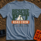 Rescue Road Crew - T-Shirt in Blue Jean - The design features the text "RESCUE PET" in large green letters with...