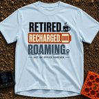 Out Of Office Forever - T-Shirt in Chambray - A typographic design featuring the stacked words "RETIRED." next to a...