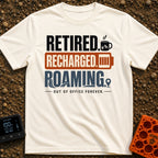 Out Of Office Forever - T-Shirt in Ivory - A typographic design featuring the stacked words "RETIRED." next to a steaming...