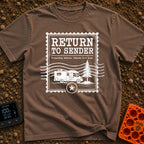 Return To Sender - T-Shirt in Espresso - A distressed, white graphic styled like a vintage postage stamp featuring the...