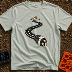 Plugged Into The Road - T-Shirt in Bay - A graphic illustration of a winding black road with white dashed lines that...
