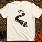 Plugged Into The Road - T-Shirt in Ivory - A graphic illustration of a winding black road with white dashed lines that...