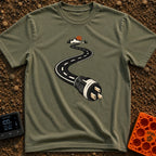 Plugged Into The Road - T-Shirt in Moss - A graphic illustration of a winding black road with white dashed lines that...