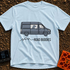 My Copilot Has Paws - T-Shirt in Chambray - A graphic of a grey camper van viewed from the side with the silhouette of a...