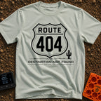 Route 404 Not Found - T-Shirt in Bay - A black and white graphic featuring a traditional U.S. highway shield sign reading...