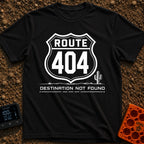 Route 404 Not Found - T-Shirt in Black - A black and white graphic featuring a traditional U.S. highway shield sign...