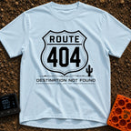 Route 404 Not Found - T-Shirt in Chambray - A black and white graphic featuring a traditional U.S. highway shield sign...