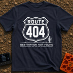 Route 404 Not Found - T-Shirt in Navy - A black and white graphic featuring a traditional U.S. highway shield sign...