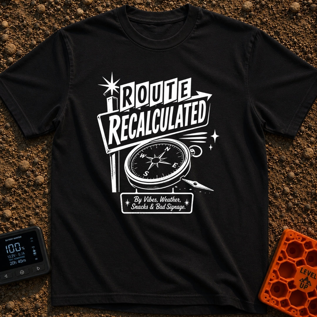 No Map Just Vibes - T-Shirt in Black - A black and white illustration of a retro roadside sign reading "ROUTE...