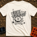 No Map Just Vibes - T-Shirt in Ivory - A black and white illustration of a retro roadside sign reading "ROUTE...