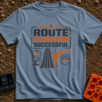 Route Recalc Success - T-Shirt in Blue Jean - A distressed typography design showing the text "ROUTE RECALCULATION...