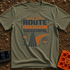 Route Recalc Success - T-Shirt in Moss - A distressed typography design showing the text "ROUTE RECALCULATION SUCCESSFUL"...