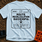 New Route Unlocked - T-Shirt in Chambray - A black and white pixel-art style graphic featuring the text "ROUTE...