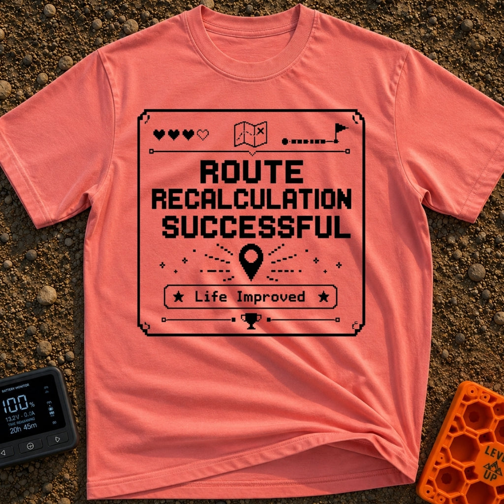 New Route Unlocked - T-Shirt in Watermelon - A black and white pixel-art style graphic featuring the text "ROUTE...