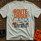 Bowl Filled Doubt Muted - T-Shirt in Bay - A graphic featuring a white camper van parked in front of mountains and pine...