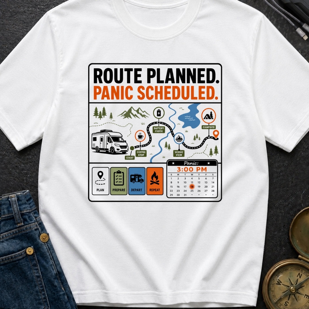 Route Planned Panic Scheduled - T-Shirt