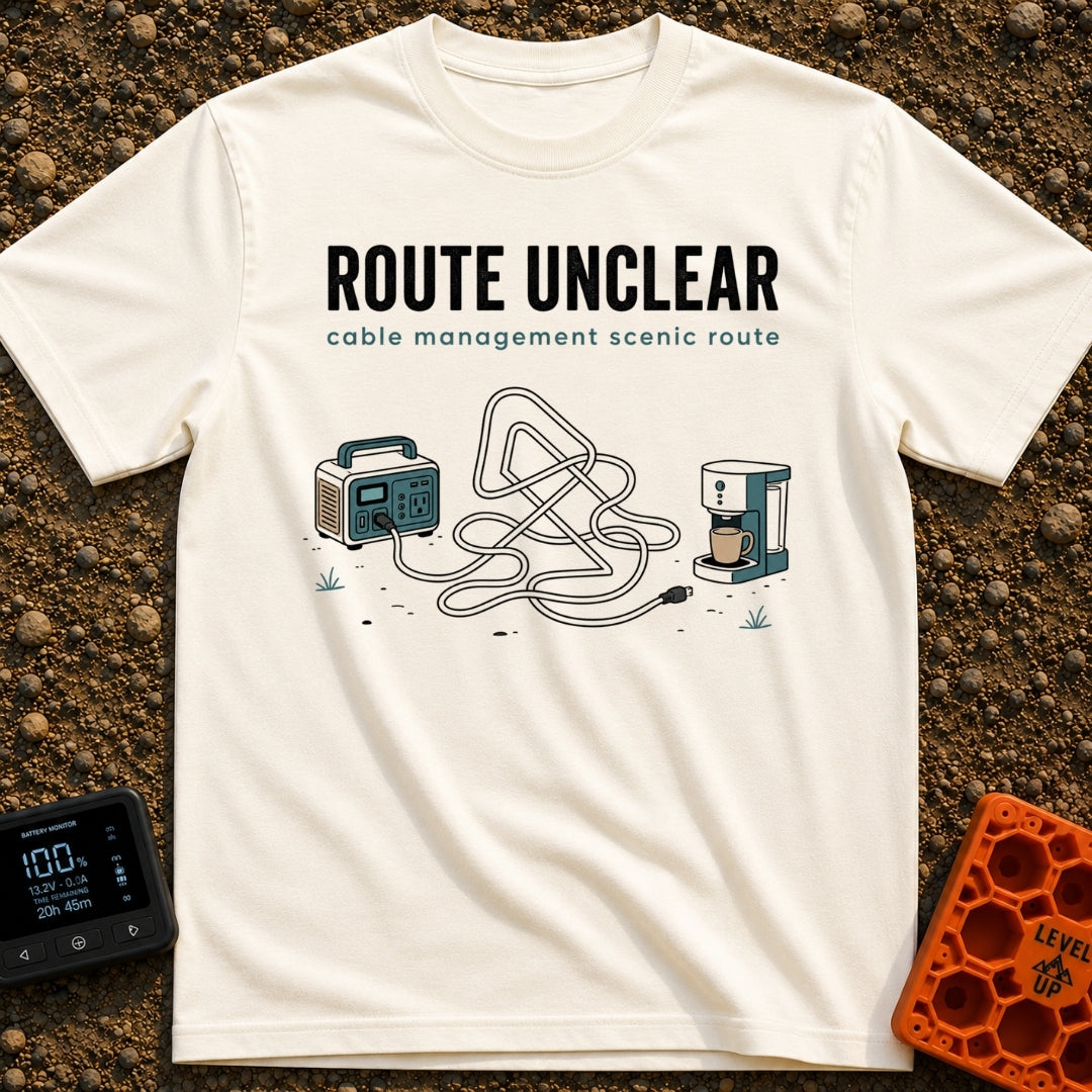 Route Unclear Keep Driving - T-Shirt in Ivory - An illustration of a portable power station with a cord plugged into it...