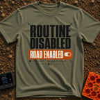 Road Mode Activated - T-Shirt in Moss - A text-based graphic styled like a digital settings menu, featuring large black...