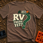 Are We RV Yet - T-Shirt in Espresso - A graphic featuring the text "RV THERE YET?" where the curve and dot of a large...