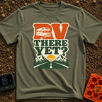 RV Having Fun Yet - T-Shirt in Moss - A retro-style graphic featuring the text "RV THERE YET?" with a white Class C...