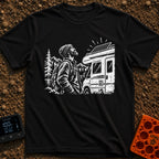 Love At First Watt - T-Shirt in Black - A white line illustration of a bearded man wearing a beanie looking up admiringly...