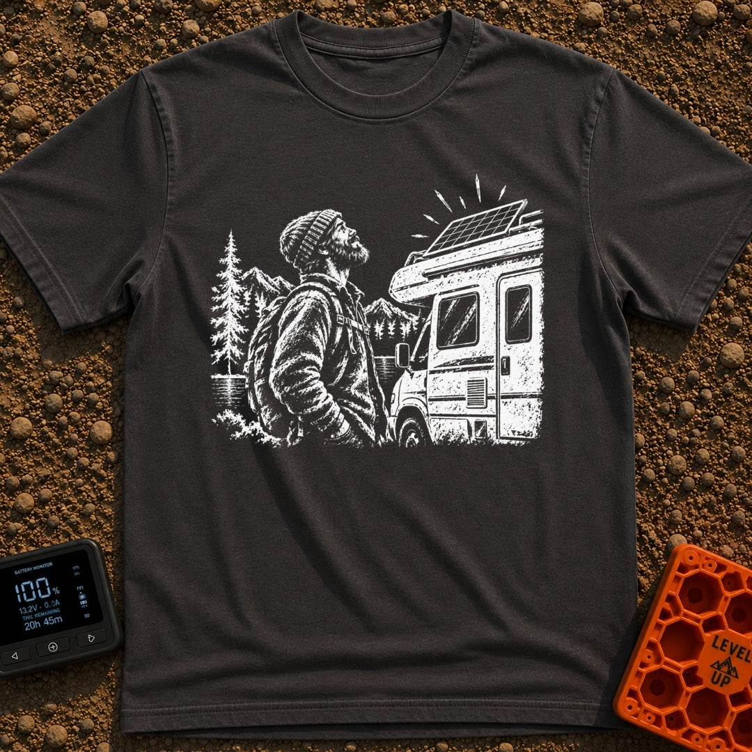 Love At First Watt - T-Shirt in Graphite - A white line illustration of a bearded man wearing a beanie looking up...