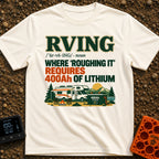Hardly Roughing It - T-Shirt in Ivory - A text-heavy design featuring dictionary-style typography above an illustration...