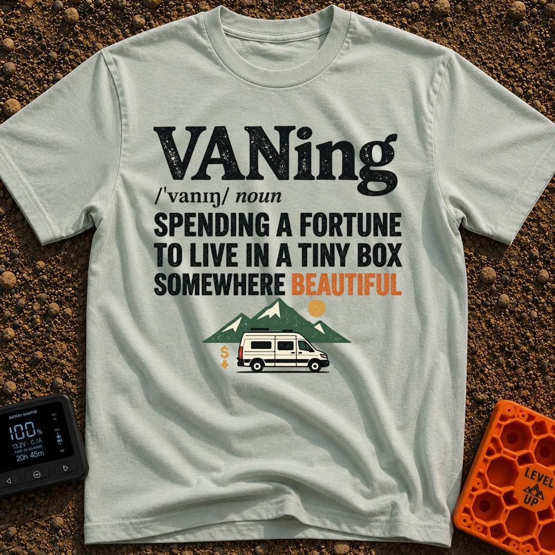 VANing On Four Wheels - T-Shirt in Bay - A dictionary-style definition of the word 'VANing', followed by the text...