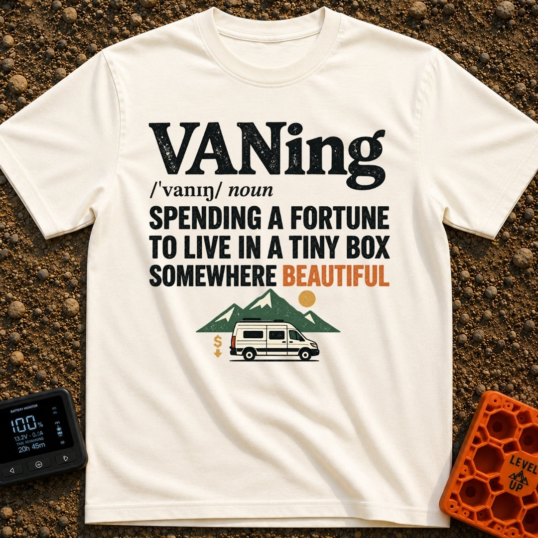 VANing On Four Wheels - T-Shirt in Ivory - A dictionary-style definition of the word 'VANing', followed by the text...