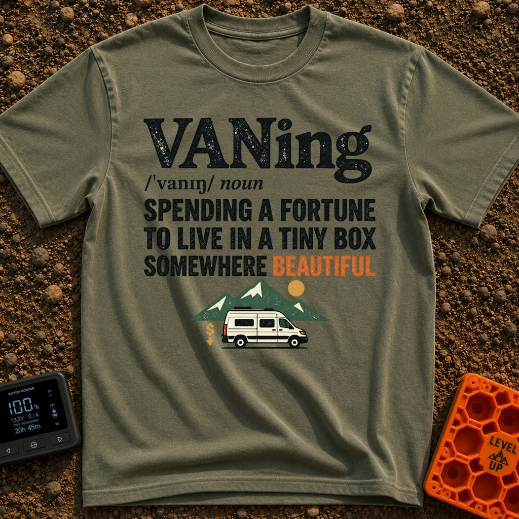 VANing On Four Wheels - T-Shirt in Moss - A dictionary-style definition of the word 'VANing', followed by the text...