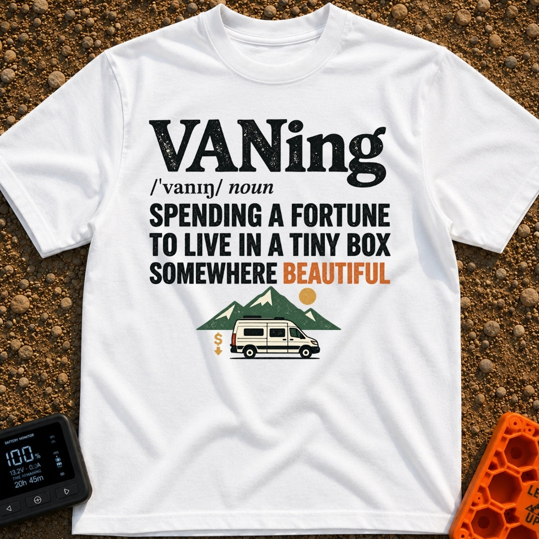 VANing On Four Wheels - T-Shirt in White - A dictionary-style definition of the word 'VANing', followed by the text...