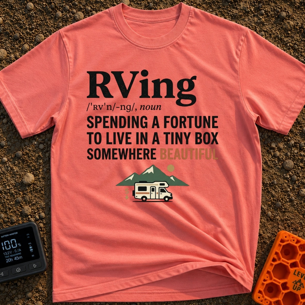 Wheels Of Fortune - T-Shirt in Watermelon - Text formatting the word "RVing" as a dictionary definition that reads...