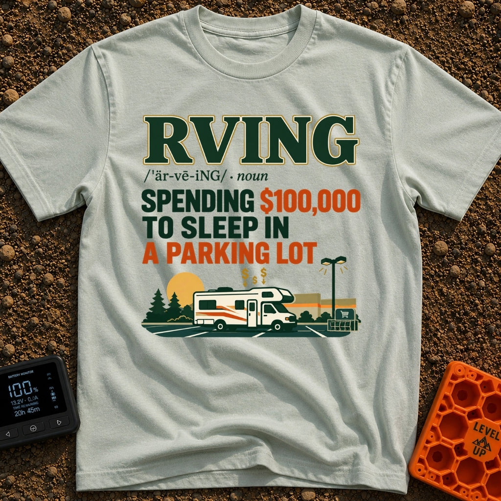 Recreational Spending Vehicle - T-Shirt in Bay - A graphic displaying a dictionary definition for "RVING" that reads...