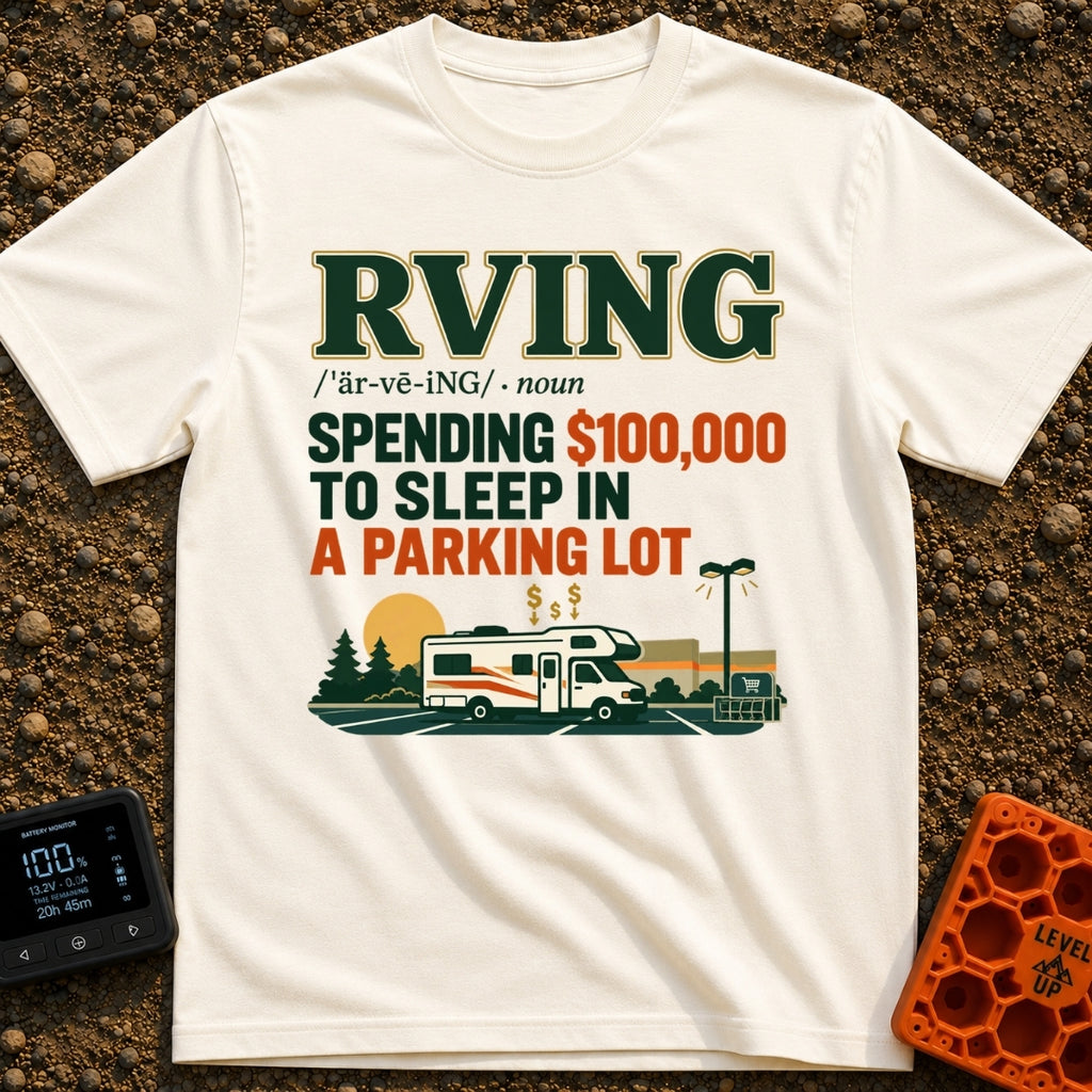 Recreational Spending Vehicle - T-Shirt in Ivory - A graphic displaying a dictionary definition for "RVING" that reads...