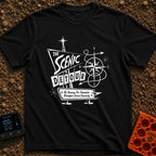 Take The Scenic Route - T-Shirt in Black - A black and white illustration of a retro, mid-century style roadside sign...