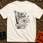Take The Scenic Route - T-Shirt in Ivory - A black and white illustration of a retro, mid-century style roadside sign...